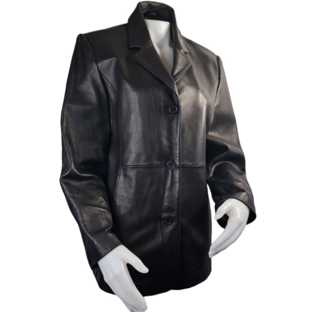 Charles Klein‎ Women's Genuine Leather Button Down Jacket Black Size L